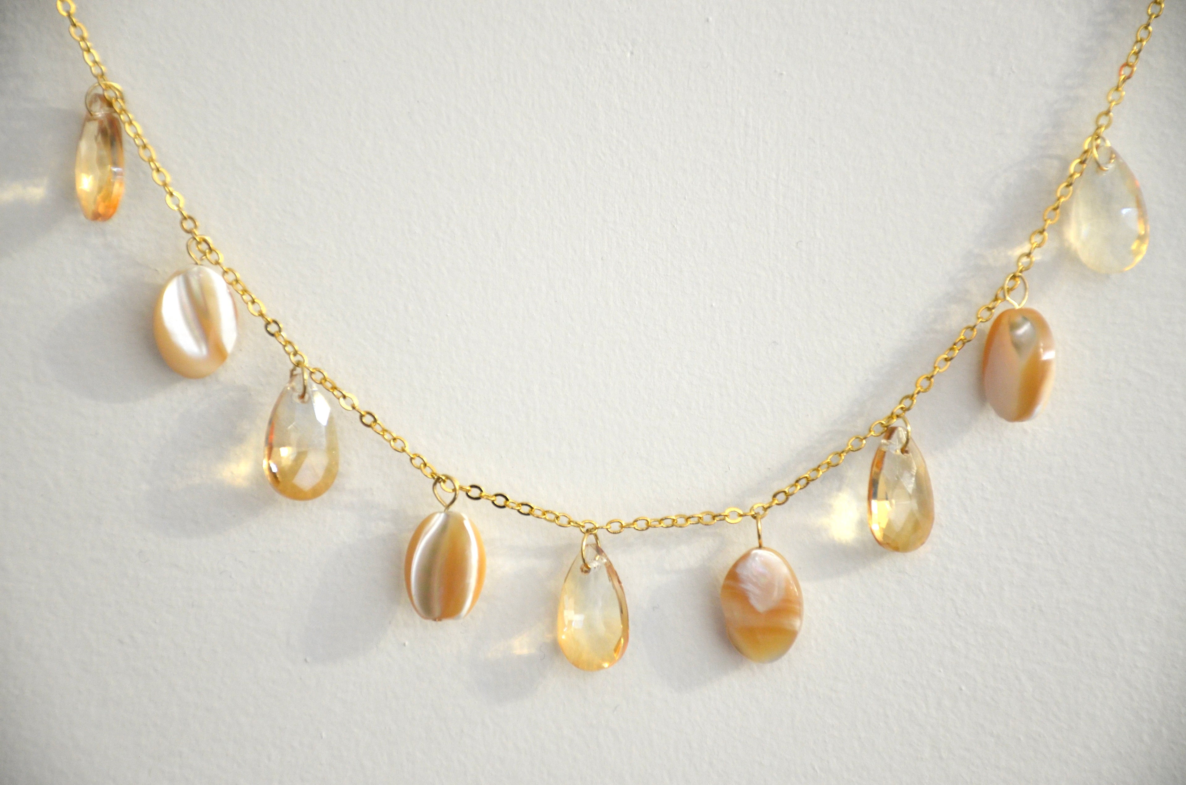 Luminous Teardrop Necklace - Gold Chain with Iridescent Gemstone Charms