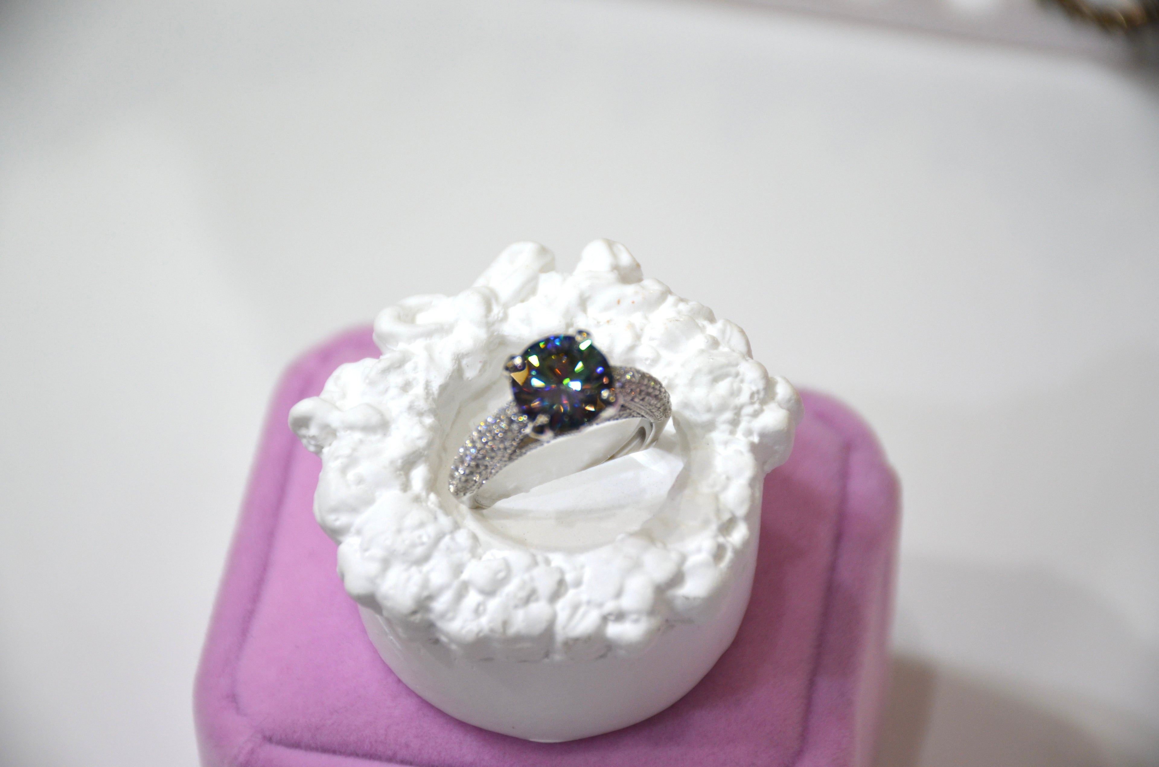 3ct Moissanite Engagement Ring - Sterling Silver with Pavé Band