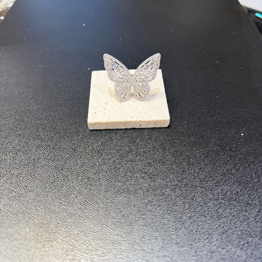 Sparkling Crystal Butterfly Statement Ring - Adjustable