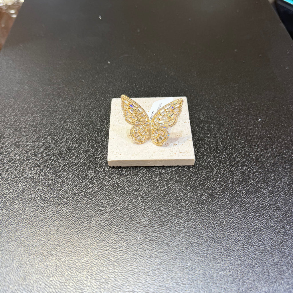 Sparkling Crystal Butterfly Statement Ring - Adjustable