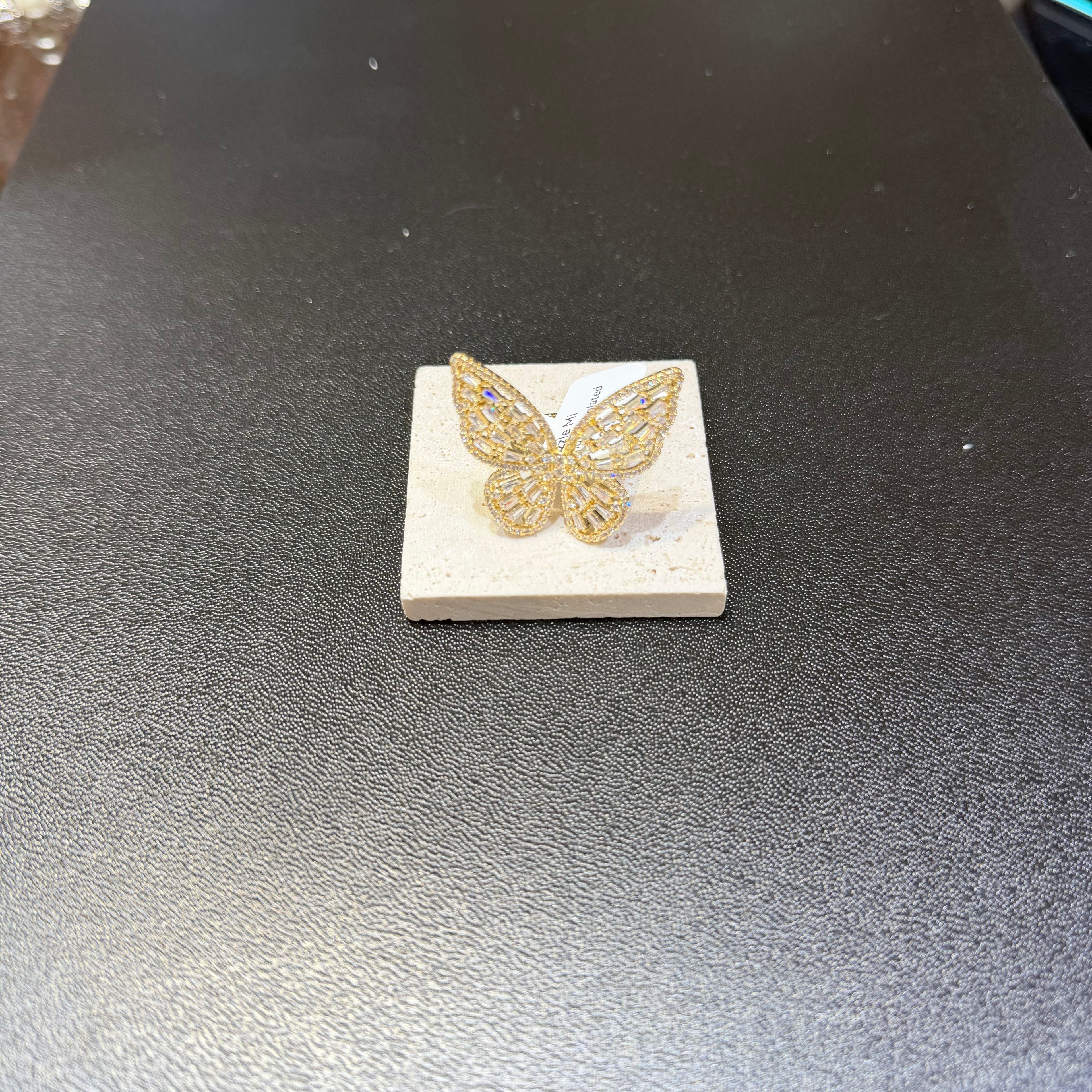 Sparkling Crystal Butterfly Statement Ring - Adjustable