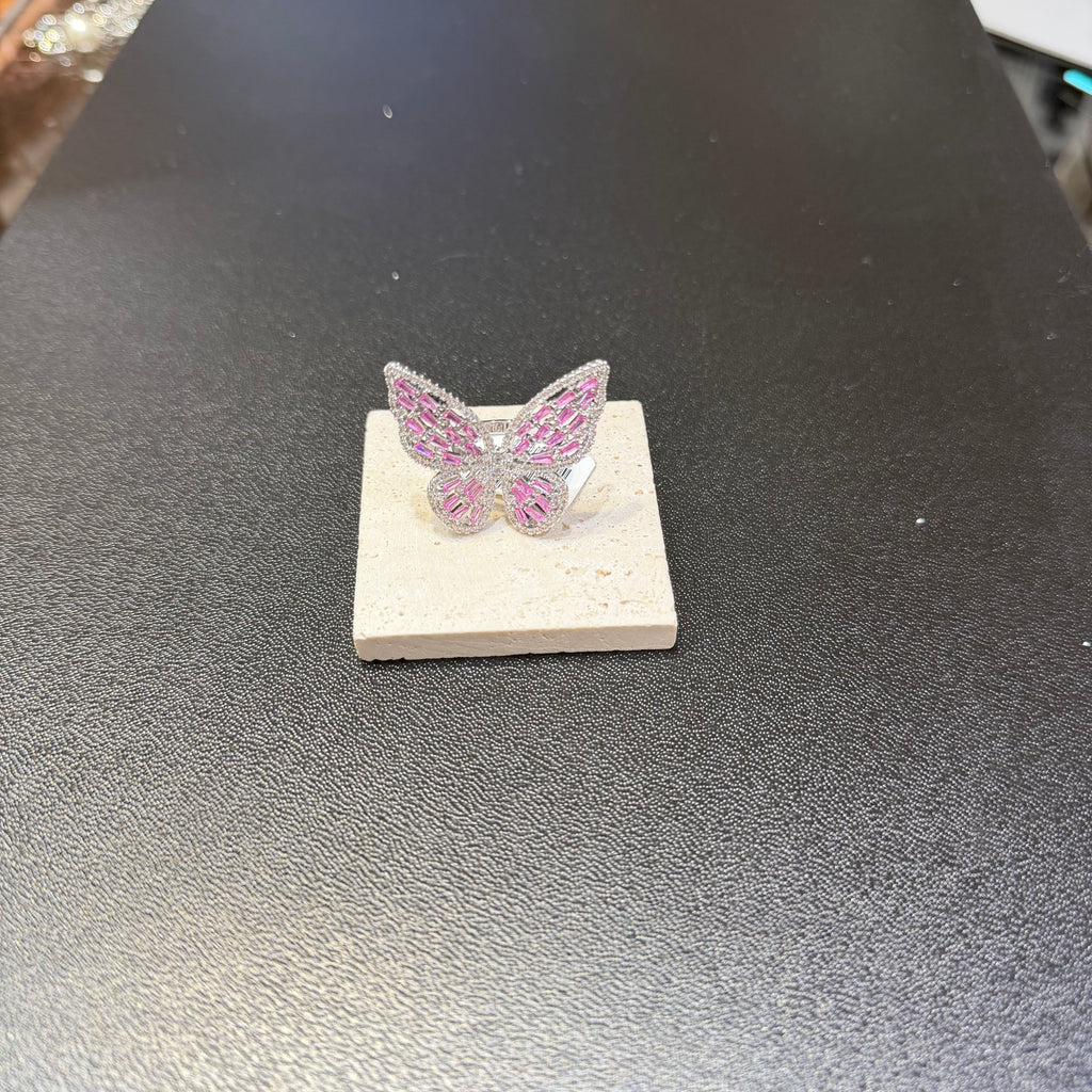 Sparkling Crystal Butterfly Statement Ring - Adjustable