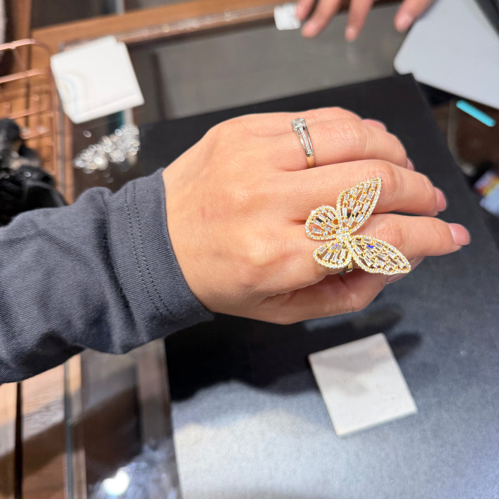 Sparkling Crystal Butterfly Statement Ring - Adjustable