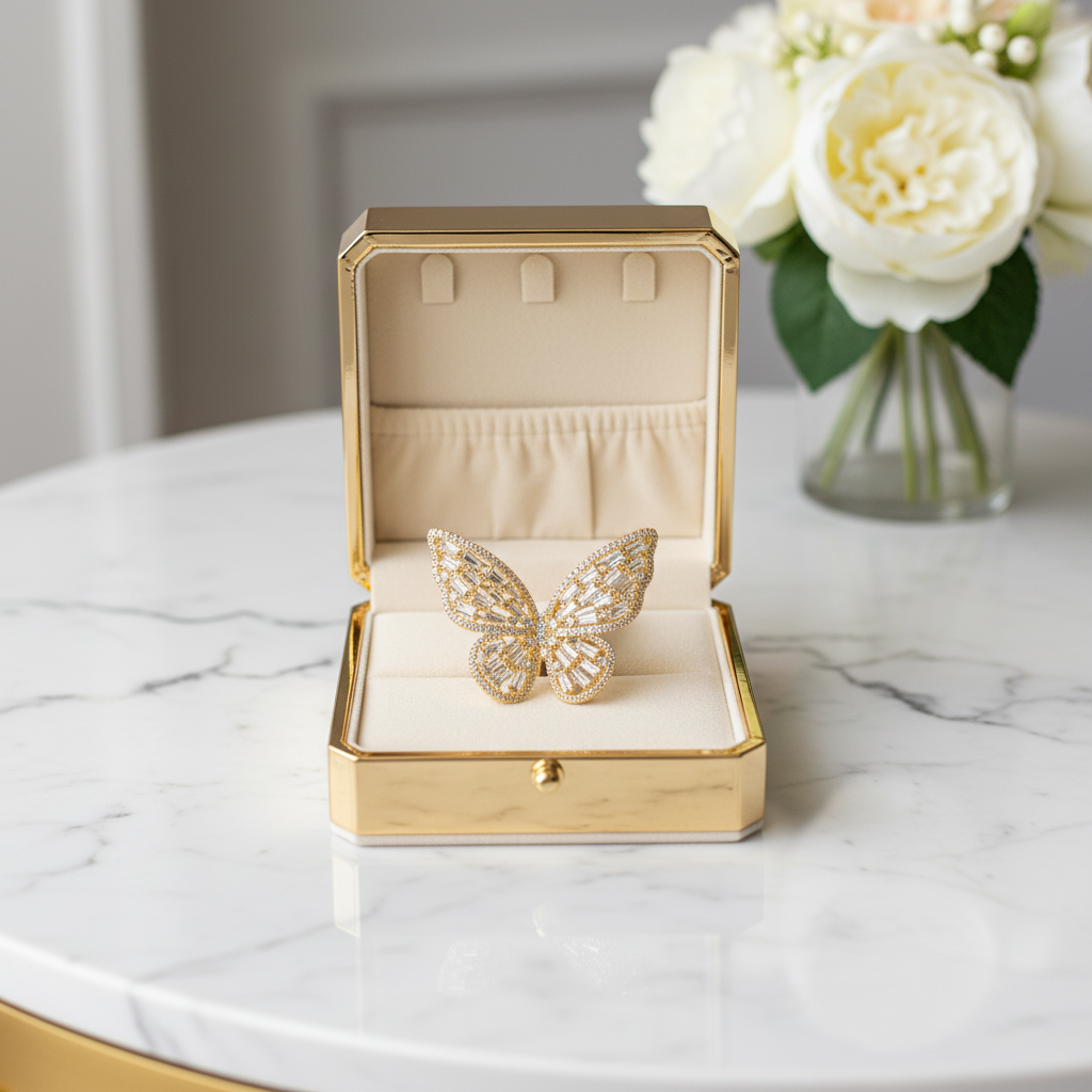 Sparkling Crystal Butterfly Statement Ring - Adjustable