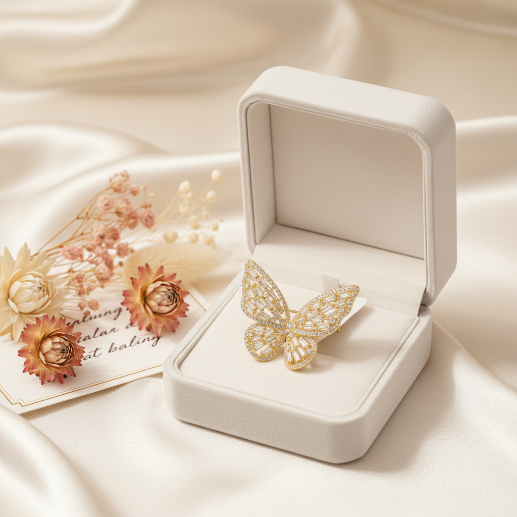 Sparkling Crystal Butterfly Statement Ring - Adjustable