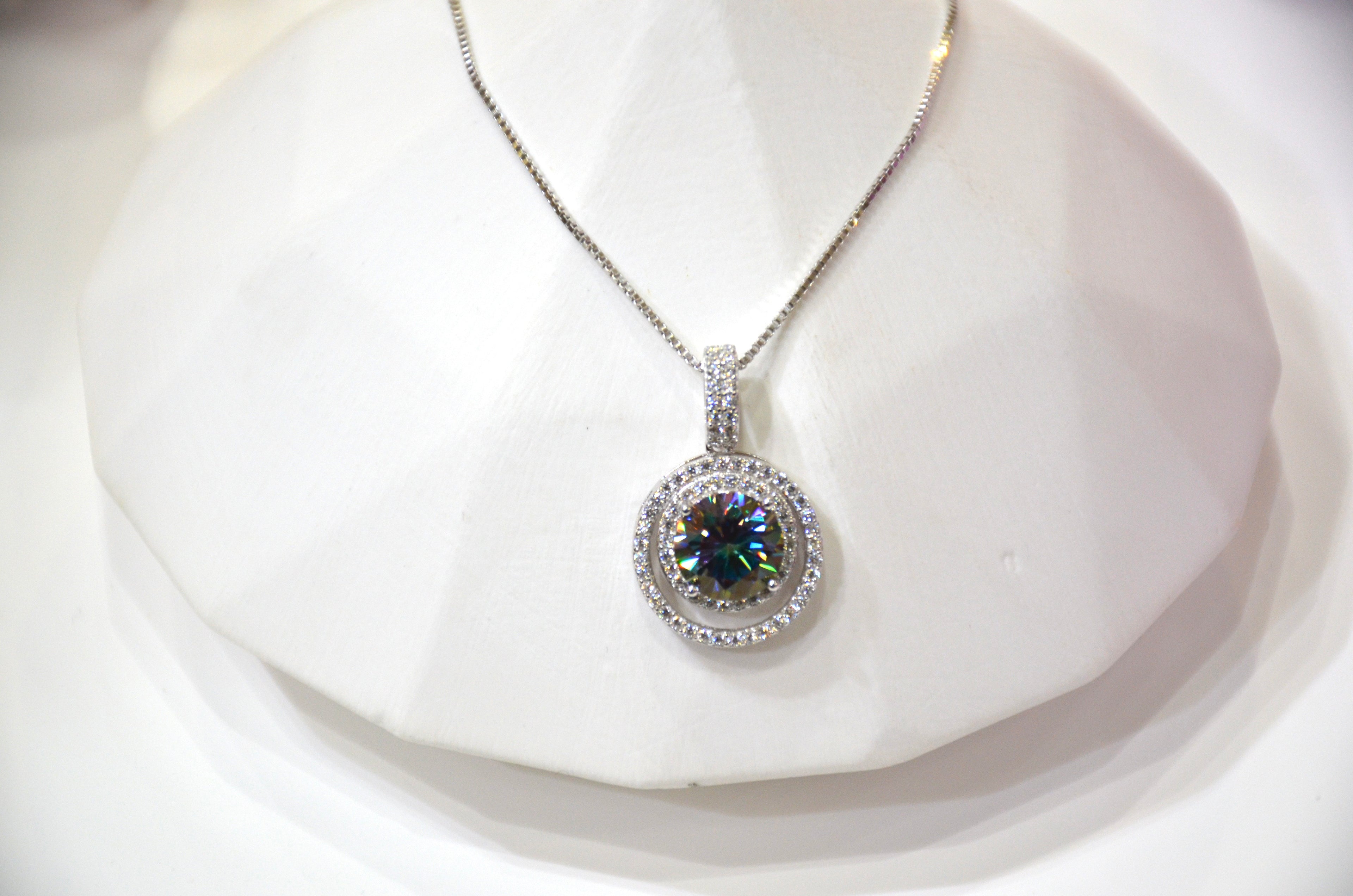 Luxe Moissanite Double Halo Pendant Necklace - Sterling Silver