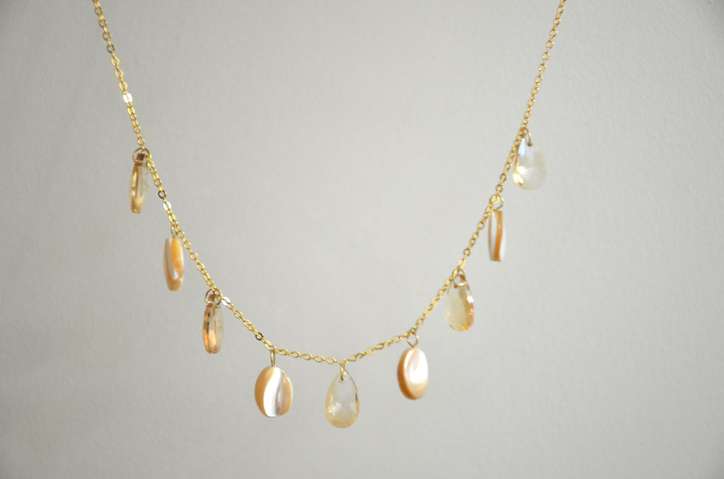 Luminous Teardrop Necklace - Gold Chain with Iridescent Gemstone Charms