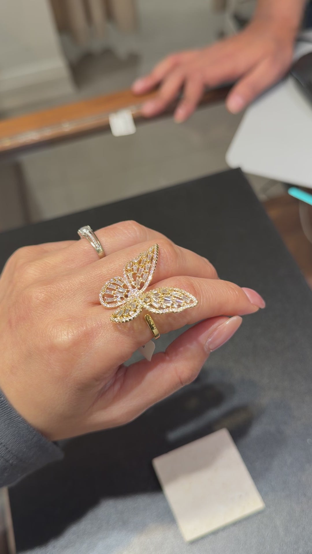 Sparkling Crystal Butterfly Statement Ring - Adjustable