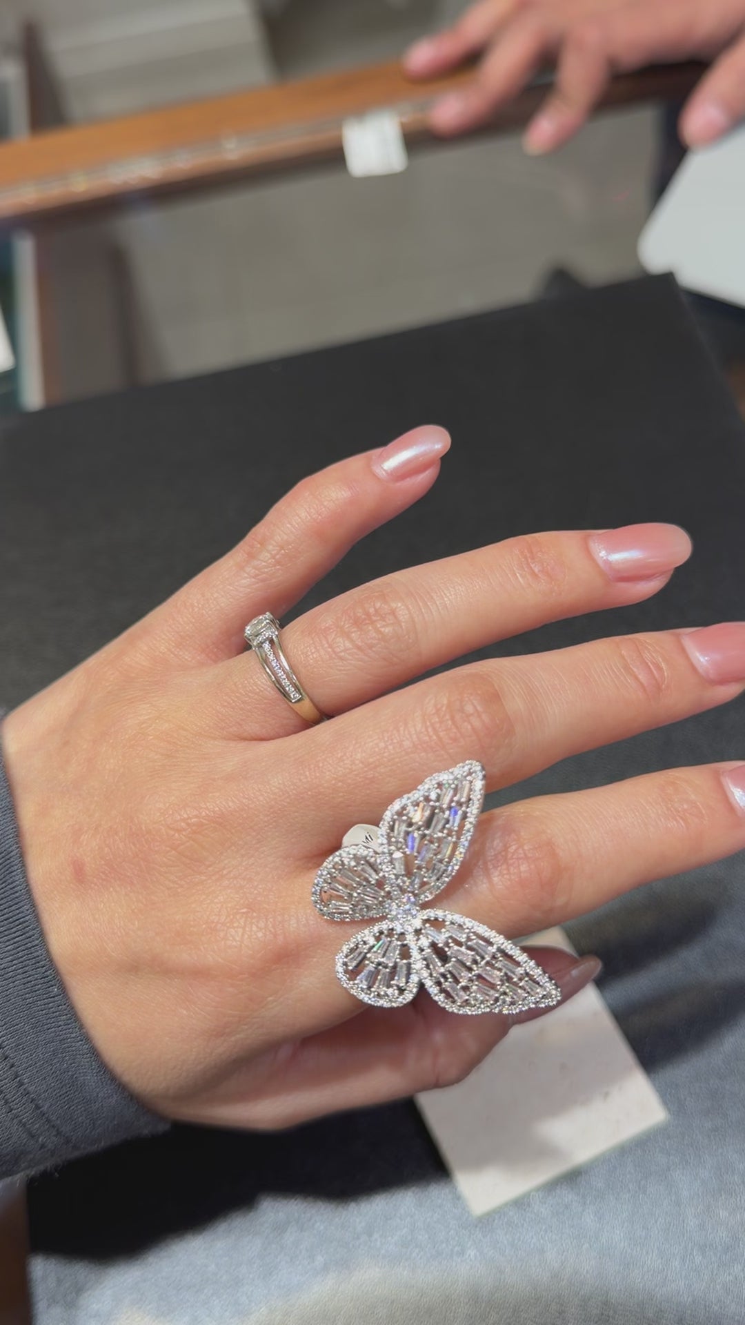 Sparkling Crystal Butterfly Statement Ring - Adjustable